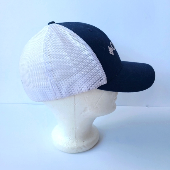 COLUMBIA PFG Ball Cap Hat Navy Blue & White Cotton  Size S/M Mesh Back Bass - Picture 4 of 8